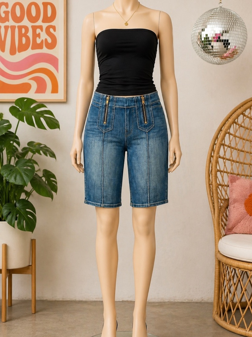 Rich + Skinny Y2K Vintage Rare Zip Front Denim Shorts
